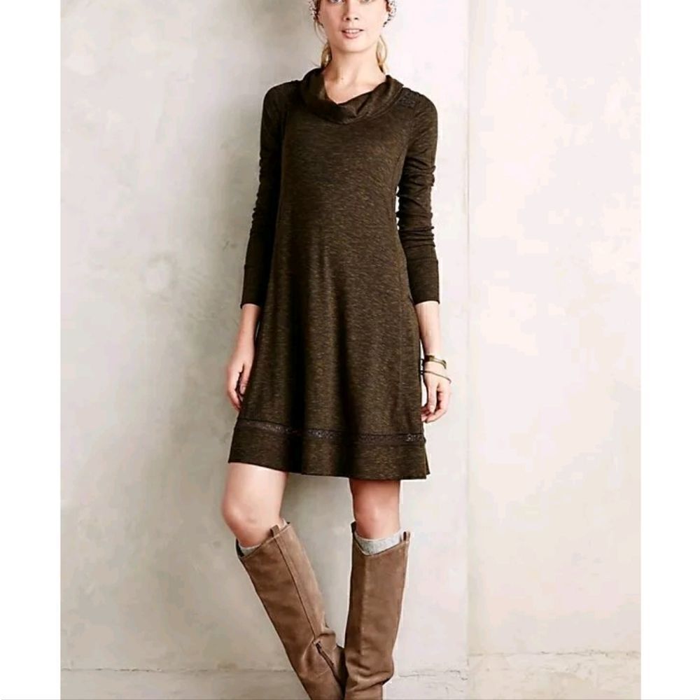 Anthropologie Saturday Sunday Spacedye Cowl Neck Swing Tunic Dress Size XS Moss